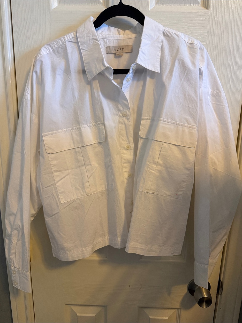 LOFT White Oversized Button-Front Pocket Shirt